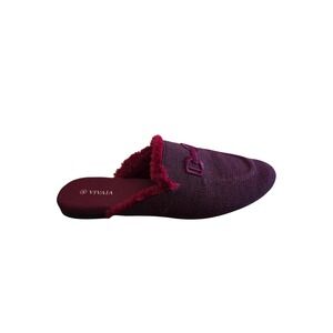 Vivaia Round Toe Fluffy Pattern Burgundy Red Faux Fur Slip-On Mules Size 9